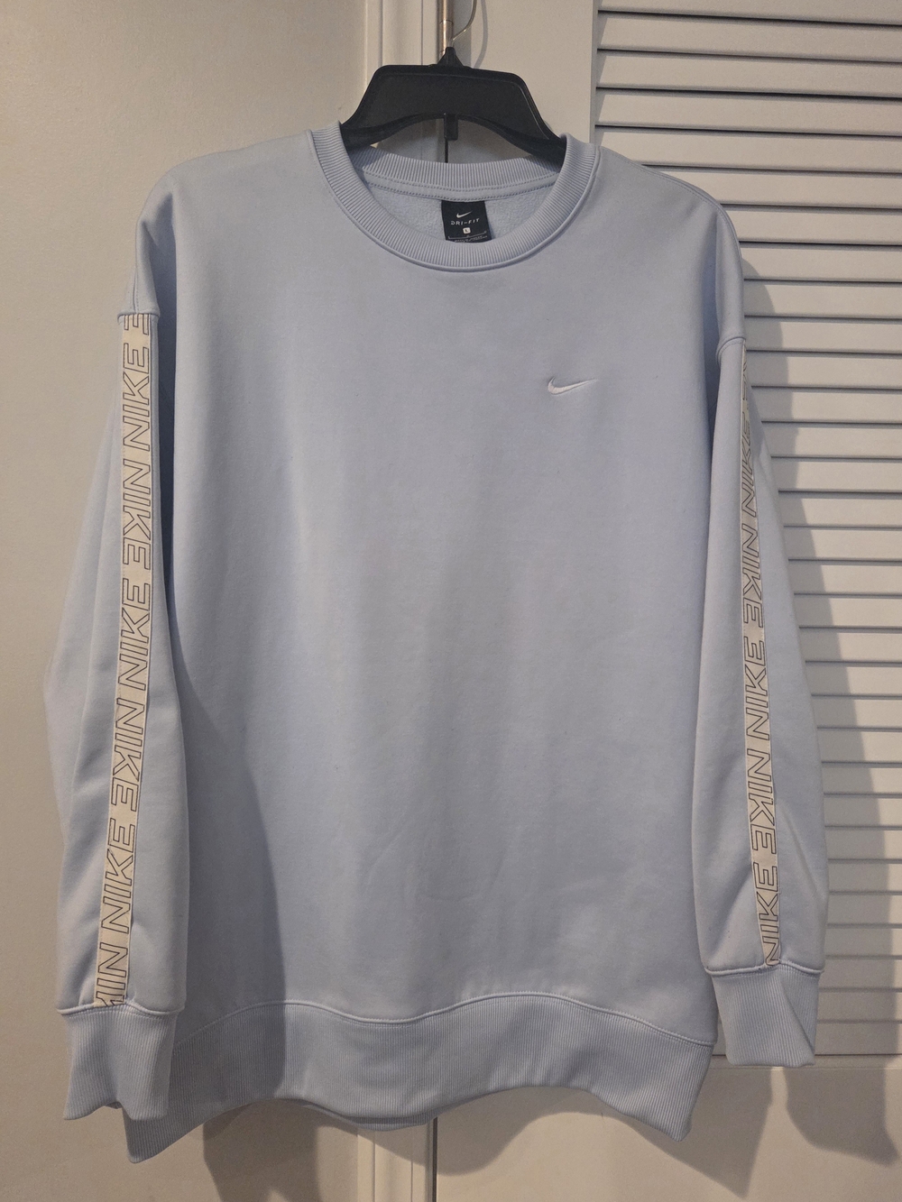 Nike Pastel Blue Crewneck Sweatshirt with Branded Sleeve Stripes